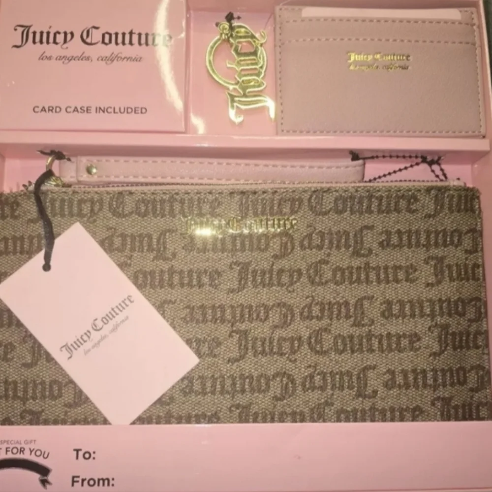 Juicy Couture 3PC Giftset•Wristlet•Card Case•Key Chain/Bag Charm•Pink & Brown
